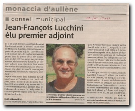 désignation d'un nouveau premier adjoint à la mairie de Monacia : Jean-François Lucchini